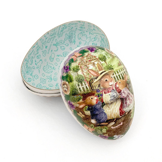 3-1/2" Purple Holly Pond Hill Bunny Garden Tea Easter Egg Container ~ Germany